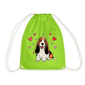 Basset Hound_Hund_sitzendd_Herz_farbig - Drawstring Bag - neon green - Front