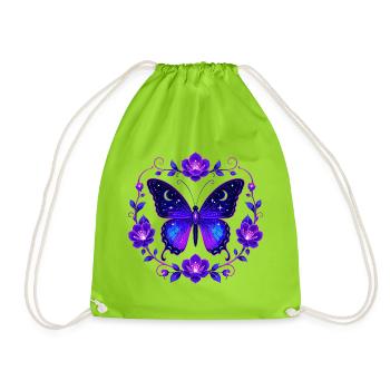 Night Star Butterfly in Flower Circle - Drawstring Bag - neon green - Front