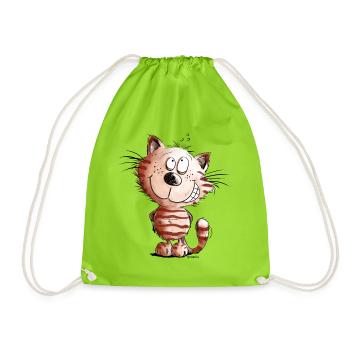 Little Naughty Cat I Cat Motif Comic Gift - Drawstring Bag - neon green - Front