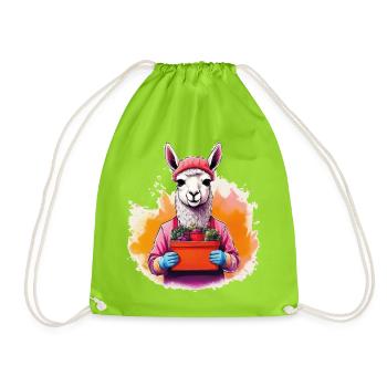 Lama mit Blumen und Beanie - Turnbeutel - Neongrün - Vorne