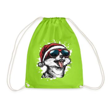 Meerkat Christmas Funny - Drawstring Bag - neon green - Front