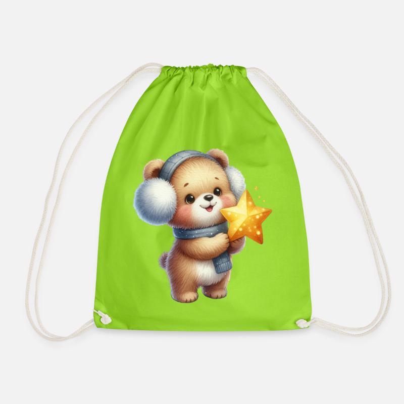Gemütlicher Bär mit Star Wish - Turnbeutel - Neongrün