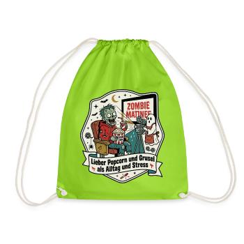 Zombie Cinema Popcorn Everyday Humor - Drawstring Bag - neon green - Front