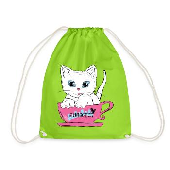 Purrfekte Katze in rosa Teetasse - Turnbeutel - Neongrün - Vorne