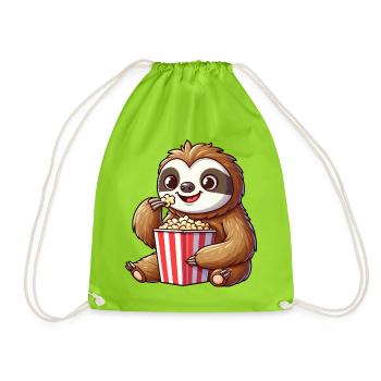 Faultier Popcorn Kino Filme Lustig Niedlich Cool - Turnbeutel - Neongrün - Vorne