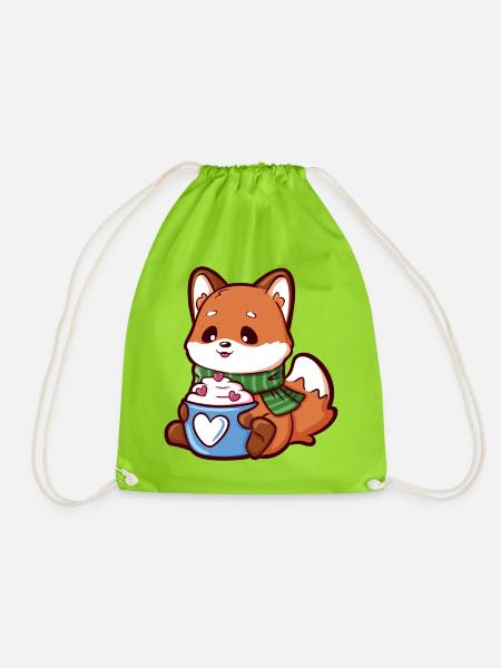 Kuschelfuchs mit Herztasse - Turnbeutel - Neongrün