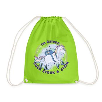 Einhorn - Wandern mit Kind - über Stock und Stein - Turnbeutel - Neongrün - Vorne