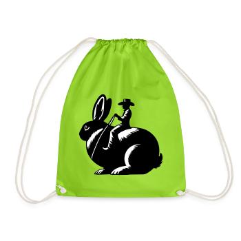 Rabbit Rider (nur Motiv - ohne Kontur, 2-farbig) - Turnbeutel - Neongrün - Vorne