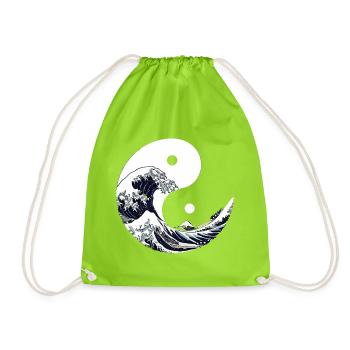 Yin yang wave Kanagawa - Drawstring Bag - neon green - Front