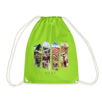 Voyage de vacances au Pérou – Motif Inca et Montagne - Sac de sport léger - vert néon - Devant