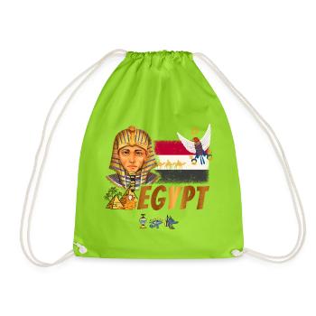 Egypt Vintage Pharaoh with Flag and Pyramids - Drawstring Bag - neon green - Front