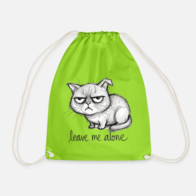 Doodle Cat - Drawstring Bag - neon green