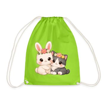 Rabbit with cat - Drawstring Bag - neon green - Front