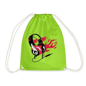 Headphones and flames - Drawstring Bag - neon green - Front