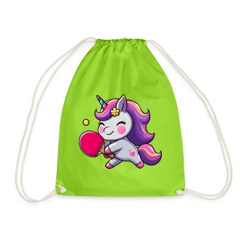Unicorn Unicorn with Table Tennis Racket for - Drawstring Bag - neon green - Front