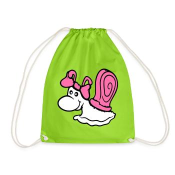 Snail Girl Female Cute Pretty Bow Woman - Drawstring Bag - neon green - Front