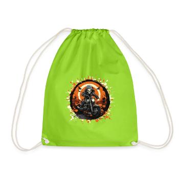 Skeleton Biker in Halloween Ring - Drawstring Bag - neon green - Front