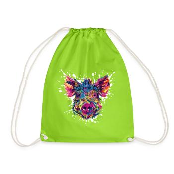 Colour explosion pig's head - Drawstring Bag - neon green - Front