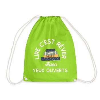 Reading is dreaming: stack of books - Drawstring Bag - neon green - Front