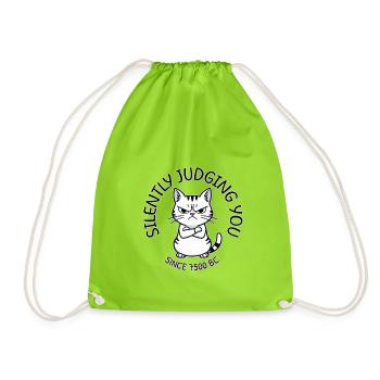 Cat Judge Since 7500 BC - Drawstring Bag - neon green - Front