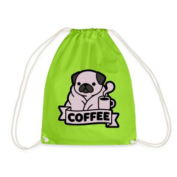 Pug Coffee Morning Grouch Banner - Drawstring Bag - neon green - Front