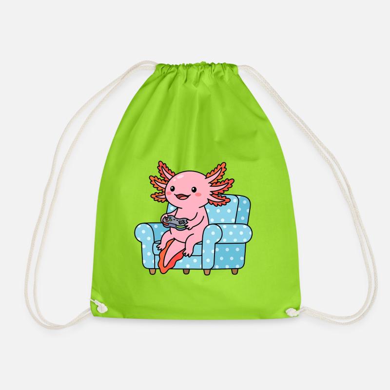 Couch Gaming Axolotl - Drawstring Bag - neon green