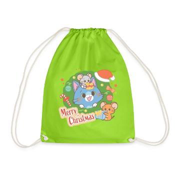 Tom & Jerry Gokko Merry Christmas - Drawstring Bag - neon green - Front