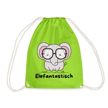 Elefantastisch – Süßer Elefant mit Brille - Turnbeutel - Neongrün - Vorne