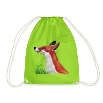 Fuchs schnuppert im Gras - Turnbeutel - Neongrün - Vorne