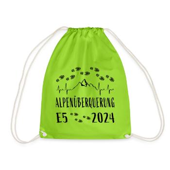 Crossing the Alps E5 2024 Heartbeat - Drawstring Bag - neon green - Front
