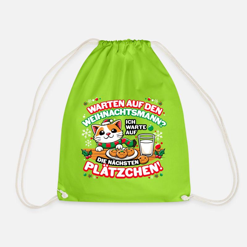 Ich warte auf die nächsten Plätzchen - Turnbeutel - Neongrün