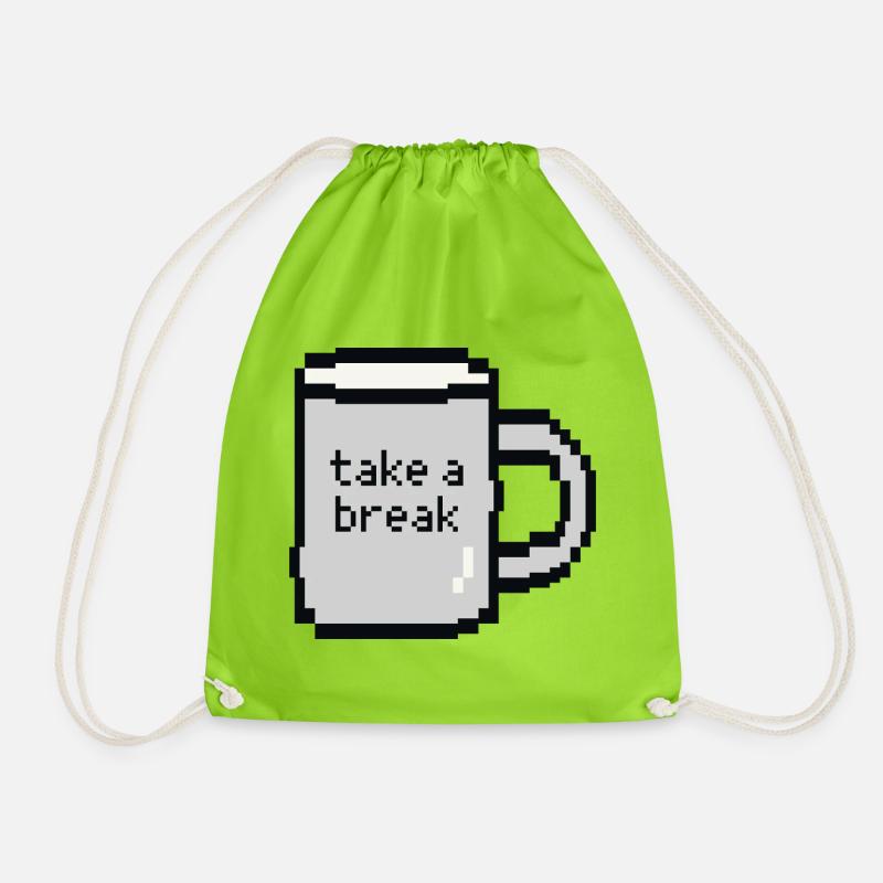 Relax Check Pixel Art Tasse - Turnbeutel - Neongrün