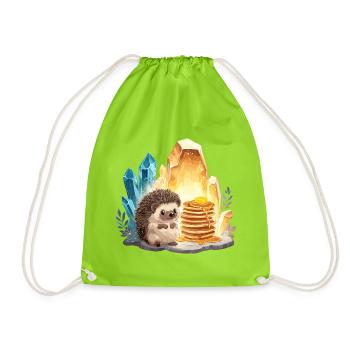 Hedgehog with pancakes in crystal cave - Drawstring Bag - neon green - Front