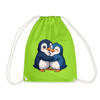 Kuschelige Pinguin-Umarmung - Turnbeutel - Neongrün - Vorne
