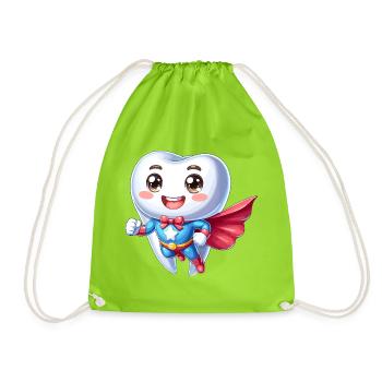 Dentist Superhero Tooth Teeth Hero Brushing Teeth - Drawstring Bag - neon green - Front