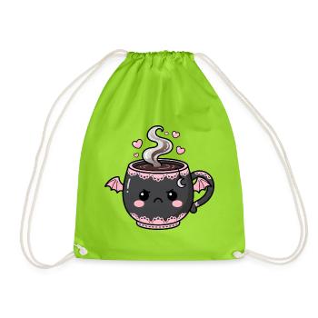 Kawaii Grusel-Tasse mit Flügeln - Turnbeutel - Neongrün - Vorne