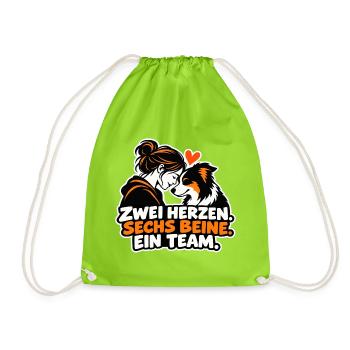 Zwei Herzen Sechs Beine Team - Turnbeutel - Neongrün - Vorne