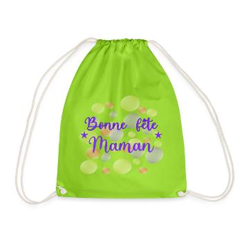 MOTHER'S DAY. HEART. HAPPY BIRTHDAY. MOM - Drawstring Bag - neon green - Front