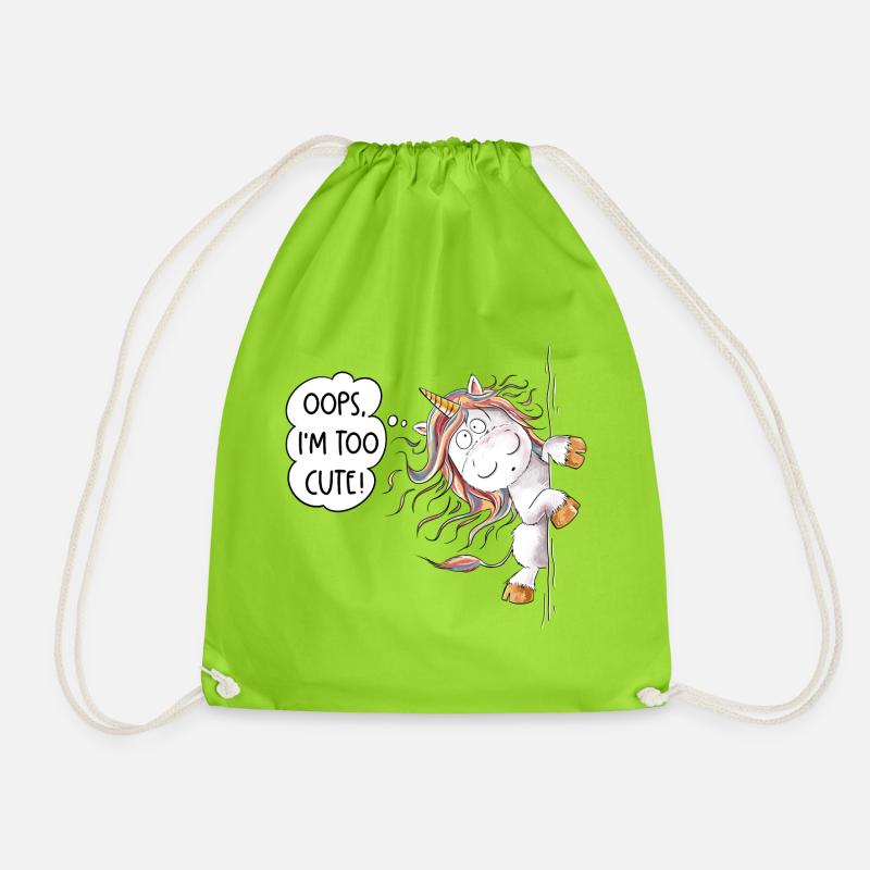 Too Cute Regenbogen Einhorn Fantasy - Turnbeutel - Neongrün