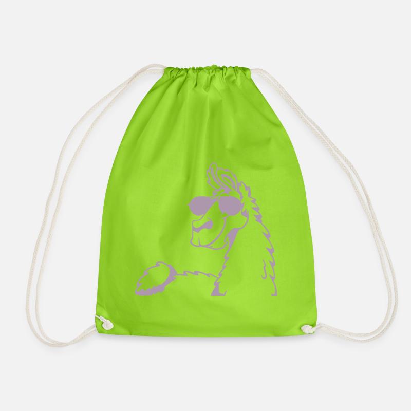 Cool Llama Alpaca Sunglasses Silhouette - Drawstring Bag - neon green