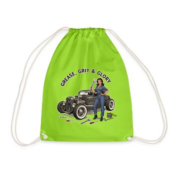 Vintage Auto Mechanic Girl Design - Drawstring Bag - neon green - Front