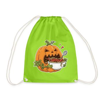 Halloween pumpkin with pasta fun design - Drawstring Bag - neon green - Front