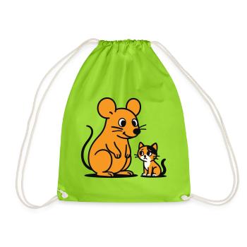 Kuschelige Maus und Kätzchen Duo - Turnbeutel - Neongrün - Vorne
