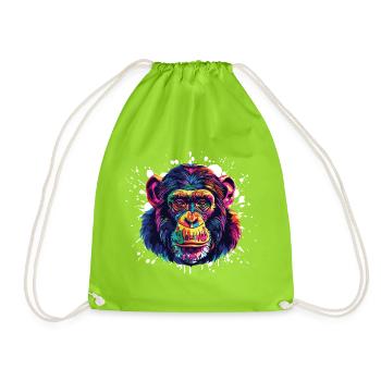 Monkey Portrait Splash - Drawstring Bag - neon green - Front