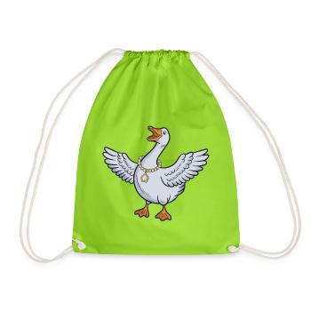 Gold Chain Goose Cartoon - Drawstring Bag - neon green - Front