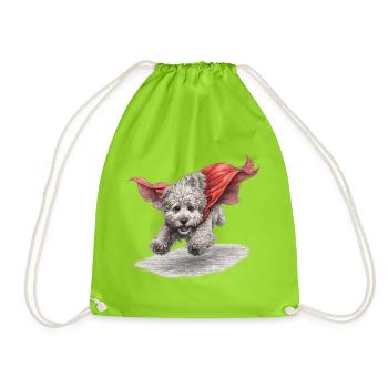 Super Dog Flying to the Rescue - Drawstring Bag - neon green - Front