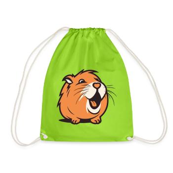 Cheerful Capybara / Guinea Pig / Hamster – Heart - Drawstring Bag - neon green - Front