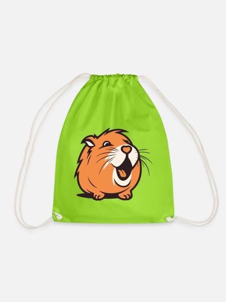 Cheerful Capybara / Guinea Pig / Hamster – Heart - Drawstring Bag - neon green