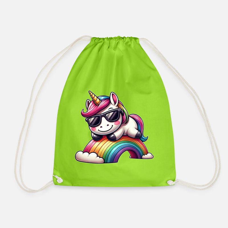 Cooles Einhorn Regenbogen Sonnenbrille Wolken - Turnbeutel - Neongrün