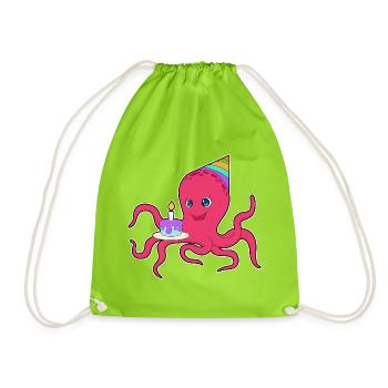 Gâteau d’anniversaire pieuvre - Sac de sport léger - vert néon - Devant